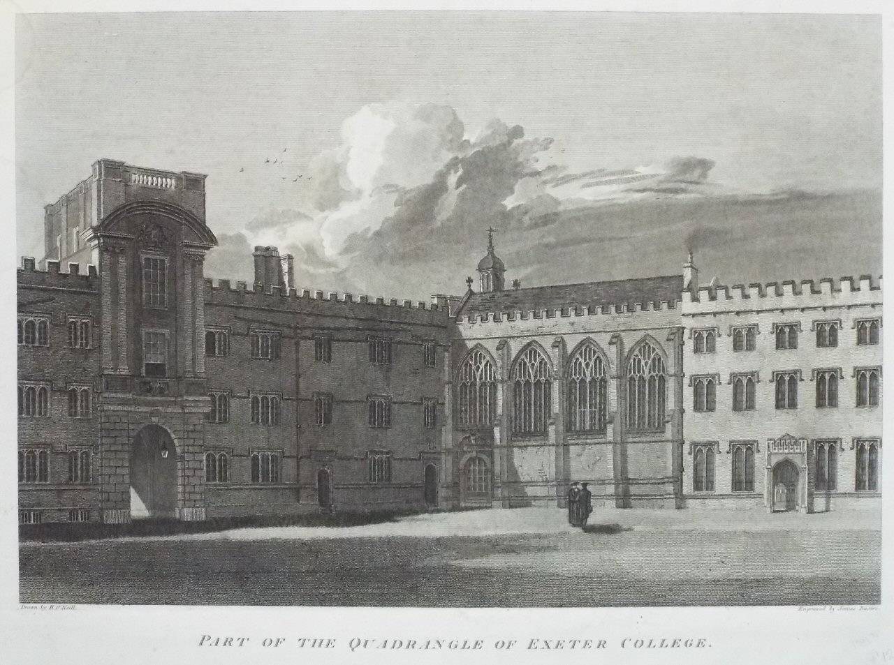 Print - Part of the Quadrangle of Exeter College. - Basire